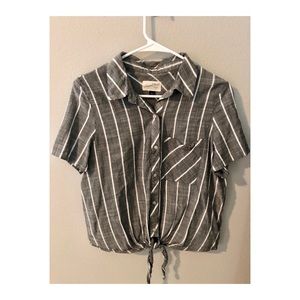 Tie up button up shirt- grey and white